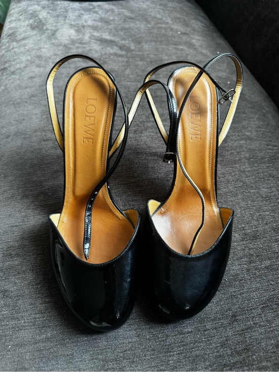 Loewe Shoes - Loewe Black Patent Leather Anke Strap Pumps